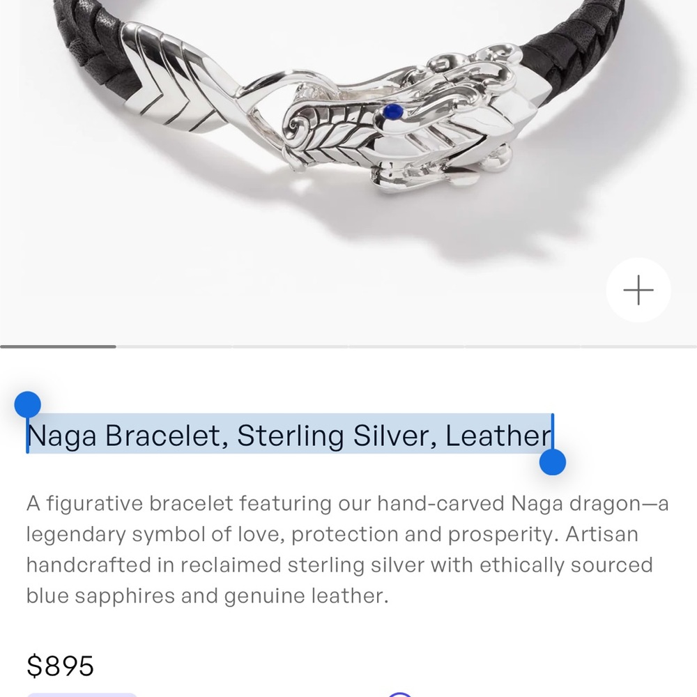 John Hardy Naga Bracelet, Sterling Silver, Leather - Picture 4 of 4